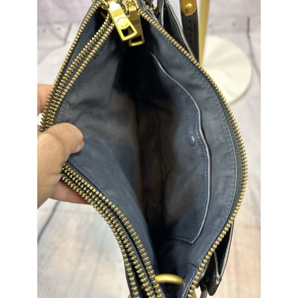 Coach Dreamer Shoulder Bag Black Blue Metallic Whipstitch Rivets Leather Purse - Picture 6 of 11